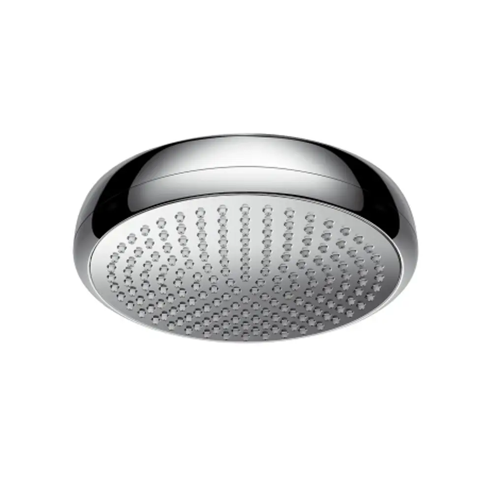Runde Kopfbrause aus Chrom mit gleichmäßig angeordneten Wasserströmen, hergestellt von Hansgrohe, zur Wandmontage.